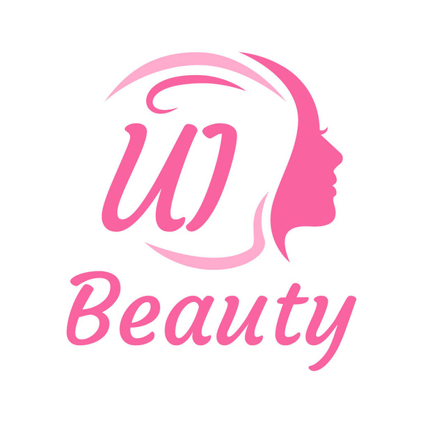 UI Carta Logo Design com rosto feminino. Conceito de logotipo de beleza elegante - Vetor, Imagem