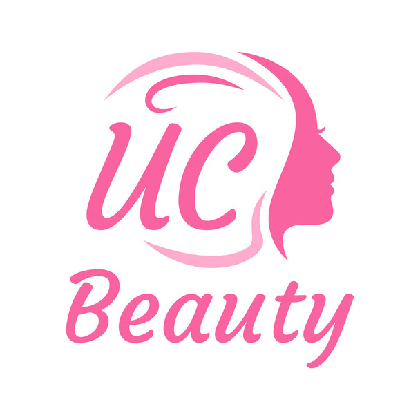 女性の顔をしたUC Letterロゴデザイン。エレガントな美しさのロゴコンセプト - ベクター画像