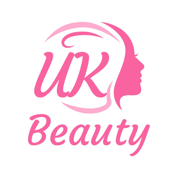 UK Letter Logo Design with Female Face. Elégant concept de logo beauté - Vecteur, image