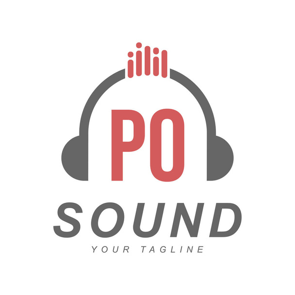 PO Letter Logo Design with Head Phone Icon Концепція сучасного музичного логотипу - Вектор, зображення