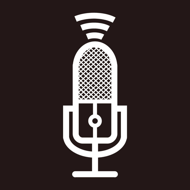 σιλουέτα του μικροφώνου podcast με συνδέσεις ή σήμα για μετάδοση, μουσικό εικονίδιο, κλπ - σιλουέτα του μικροφώνου podcast με συνδέσεις ή σήμα σήμα λογότυπο ή εικονίδιο - γραμμή τέχνης της σιλουέτας του μικροφώνου podcast με απομονώνονται σε μαύρο - Διάνυσμα, εικόνα
