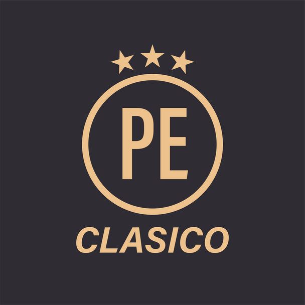 Design de logotipo de carta PE com ícone de estrela. Conceito clássico do logotipo com círculo e estrela - Vetor, Imagem
