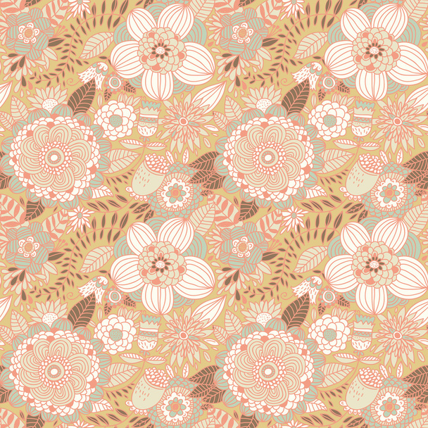 Retro seamless pattern with spring flowers. - Vektör, Görsel