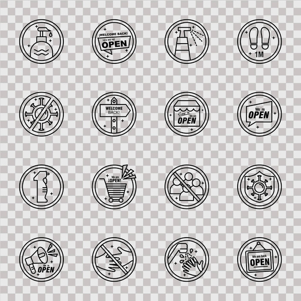 bundle of sixteen reopening labels stickers set line style icons - Vector, Image