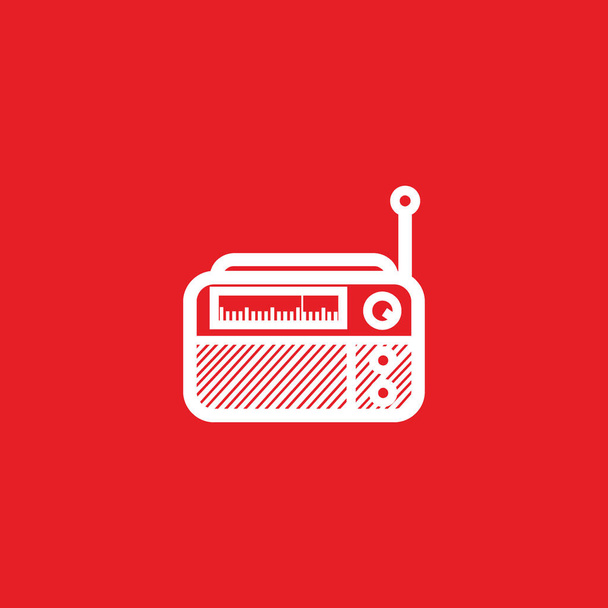 klasszikus négyzet alakú rádió sziluett stílus - fekete-fehér vintage négyzet alakú rádió tuner - vintage klasszikus négyzet alakú rádió sziluett elszigetelt piros - Vektor, kép