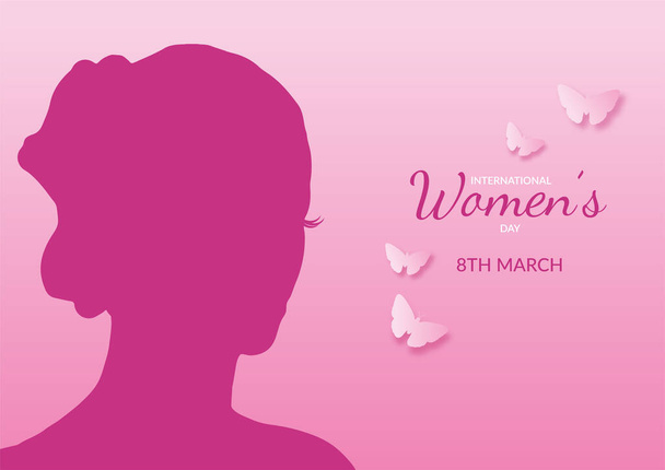 International Women's Day background with female silhouette and butterflies - Vector, Image