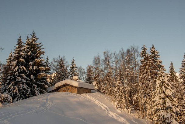 domek po obfitych opadach śniegu - Zdjęcie, obraz