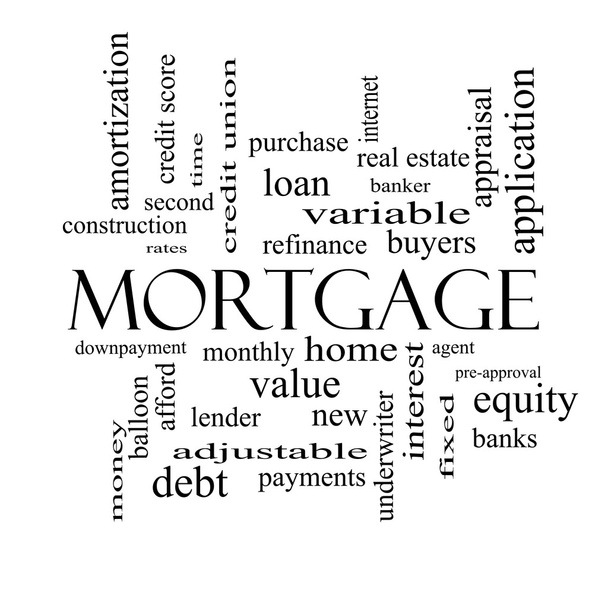 Mortgage Word Cloud Concept in black and white - Photo, Image