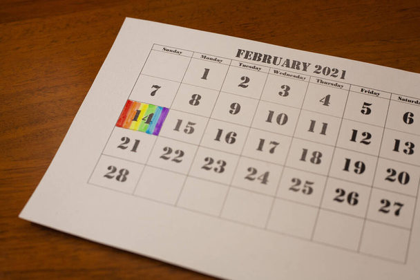日付が2月14日のカレンダー。バレンタインデー。少数のSEX 。LGBT. - 写真・画像