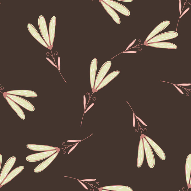 Motif naturel sans couture avec des silhouettes profilées de fleurs de gribouillage. Fond brun. Impression vectorielle plate pour textile, tissu, emballage cadeau, fonds d'écran. Illustration sans fin. - Vecteur, image