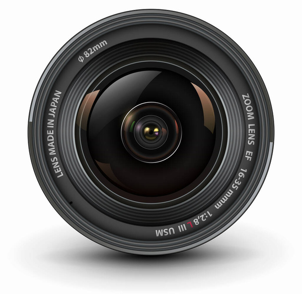 Camera photo lens, front view, realistic 3D vector icon. - Vector, afbeelding