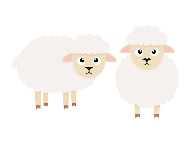 Lindo personaje de oveja. Animal de granja de dibujos animados. Ilutración vectorial aislada en blanco - Vector, Imagen