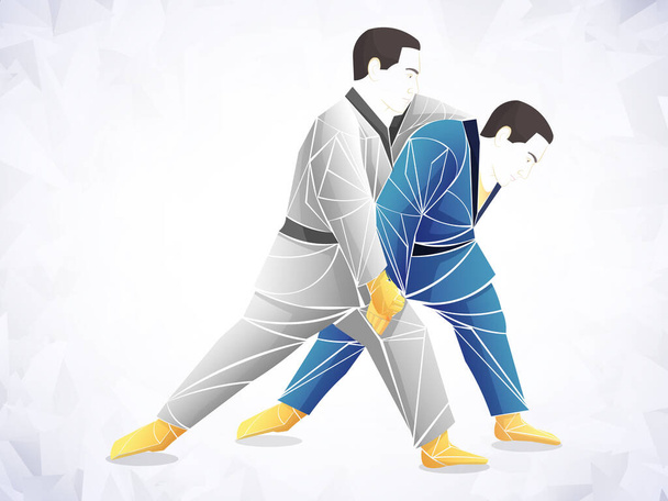 Fighting sambo, judo, karate, taekwondo set. Geometric athletes, fighters - Vector, Image