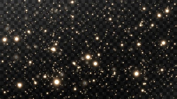 Sparkling magical dust. On a textural black and white background.Celebration abstract background made of golden glittering dust particles. Magical effect. Golden stars.Festive vector illustration. - Vector, Image