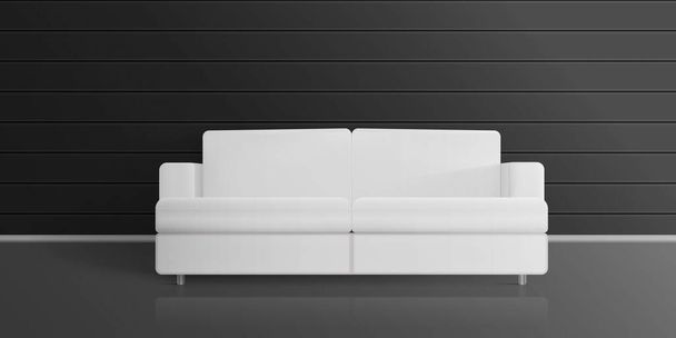 Sofá blanco con una habitación oscura. vector realista elegante loft habitación. - Vector, imagen