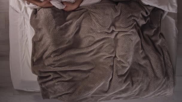 Couple Lying in Bed Smilling. Couple Going to Sleep at Night. Man Watching at Girl, Girl Watching in Camera. Up Down View Shot on RED - Footage, Video