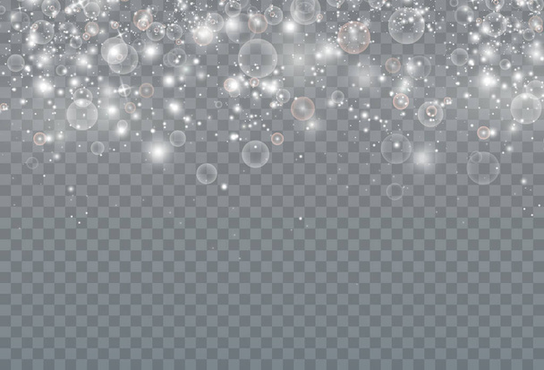 Abstract winter background from snowflakes blown by the wind on a white transparent background. - Vector, Image