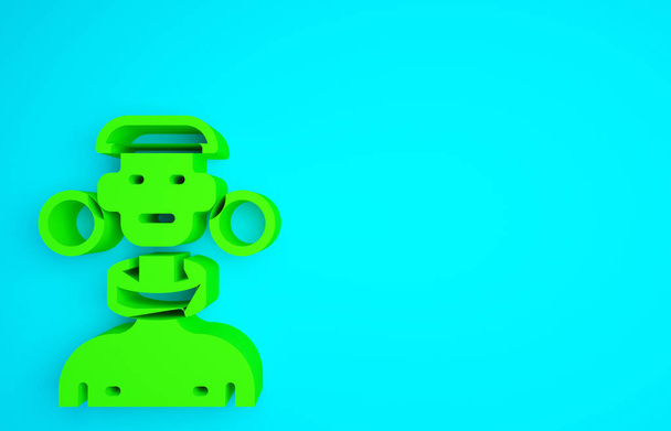 Icône masculine de la tribu africaine verte isolée sur fond bleu. Concept de minimalisme. Illustration 3D rendu 3D. - Photo, image