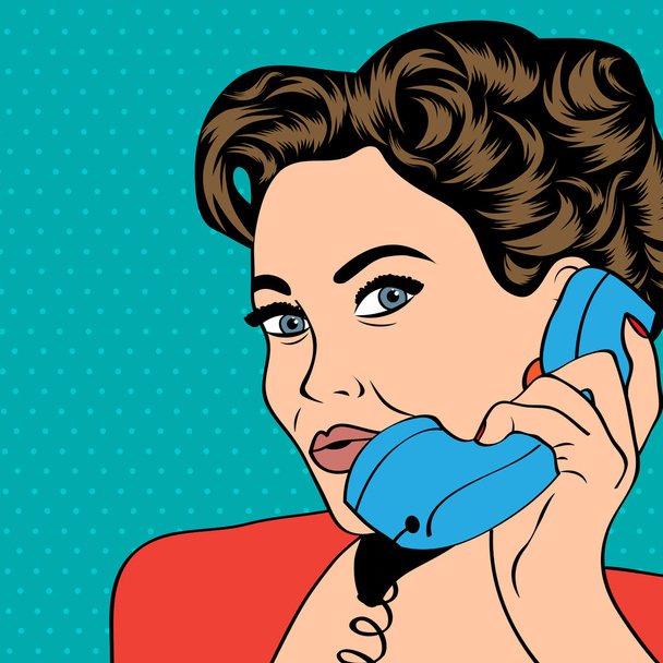 Женщина болтает по телефону, иллюстрация поп-арта
 - Вектор,изображение