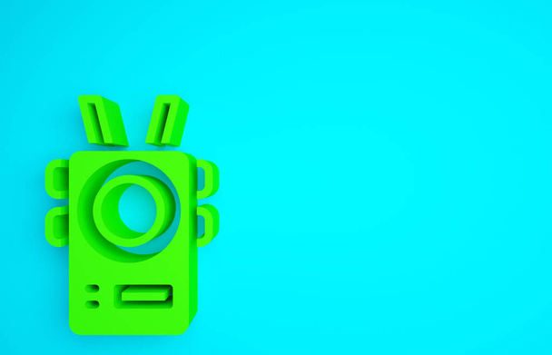 Zöld Rendőrség test kamera ikon elszigetelt kék háttérrel. Minimalizmus koncepció. 3d illusztráció 3D render. - Fotó, kép
