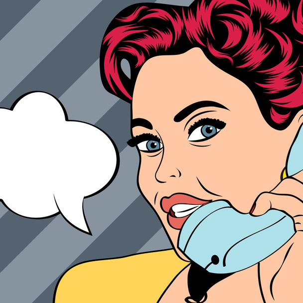 rozmowy przez telefon, pop-art ilustracja kobieta - Wektor, obraz