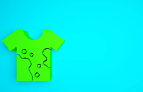 Camiseta verde sucia icono aislado sobre fondo azul. Concepto minimalista. 3D ilustración 3D render. - Foto, Imagen