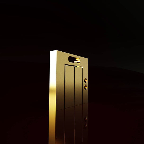 Gold Lift icon isolated on brown background. Elevator symbol. Minimalism concept. 3d illustration 3D render. - Foto, Bild