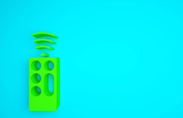 Зелена піктограма пульта дистанційного керування ізольована на синьому фоні. Концепція мінімалізму. 3D ілюстрація 3D рендеринга
. - Фото, зображення