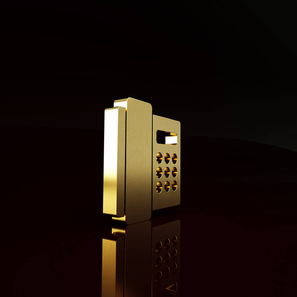 Icono de teléfono dorado aislado sobre fondo marrón. Señal telefónica. Concepto minimalista. 3D ilustración 3D render. - Foto, imagen