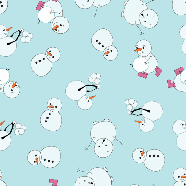 Playful snowmen seamless vector repeat pattern - Vector, Image
