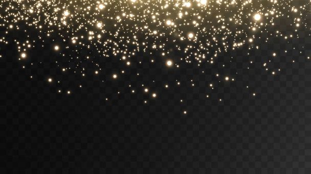 Sparkling magical dust. On a textural black and white background.Celebration abstract background made of golden glittering dust particles. Magical effect. Golden stars.Festive vector illustration. - Vector, Image