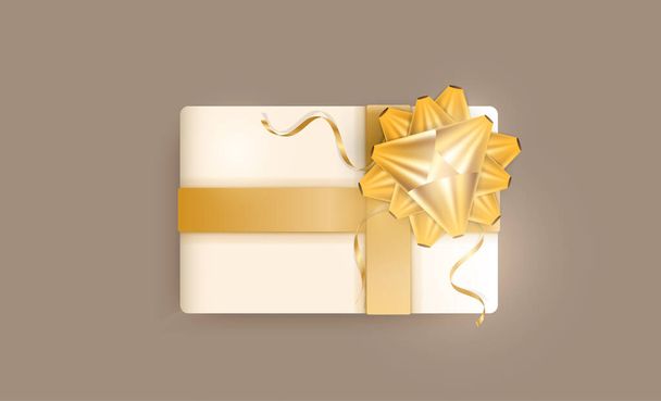 Realistic gift box with champagne color, gold ribbons and bow. Vector illustration. Trending colors. - Vector, Image