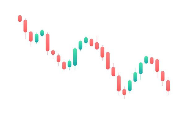 Anzeige von Börsennotierungen. Fallender Graph. Leuchter-Graph auf weißem Hintergrund. Anlagegeschäfte an der Börse. - Vektor, Bild