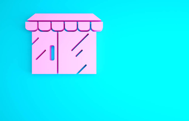 Edifício de compras rosa ou ícone de loja de mercado isolado no fundo azul. Construção de loja. Conceito de minimalismo. 3D ilustração 3D render. - Foto, Imagem