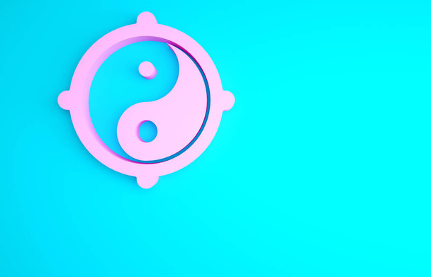 Pink Yin Yang symbol harmonie a vyvážení ikony izolované na modrém pozadí. Minimalismus. 3D ilustrace 3D vykreslení. - Fotografie, Obrázek