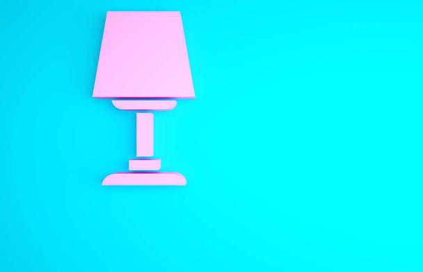 Icône lampe de table rose isolé sur fond bleu. Lampe de bureau. Concept de minimalisme. Illustration 3D rendu 3D. - Photo, image