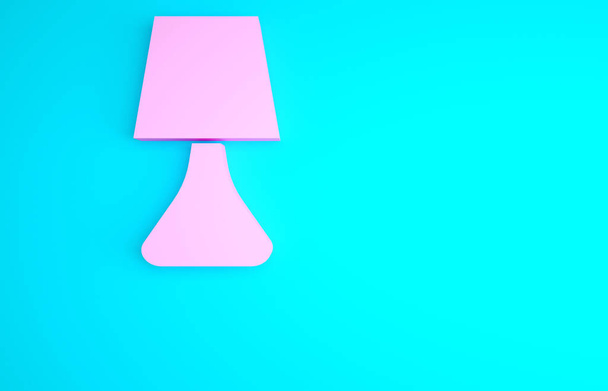Ροζ Επιτραπέζιο φωτιστικό εικονίδιο απομονώνονται σε μπλε φόντο. Λάμπα γραφείου. Μινιμαλιστική έννοια. 3d απεικόνιση 3D καθιστούν. - Φωτογραφία, εικόνα