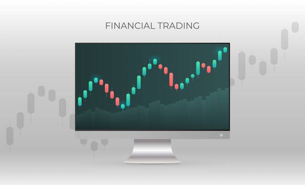 Banner des Finanzhandels. Ein Monitor mit Börsennotierungen. Anlagehandel an der Börse. Vektorillustration. - Vektor, Bild