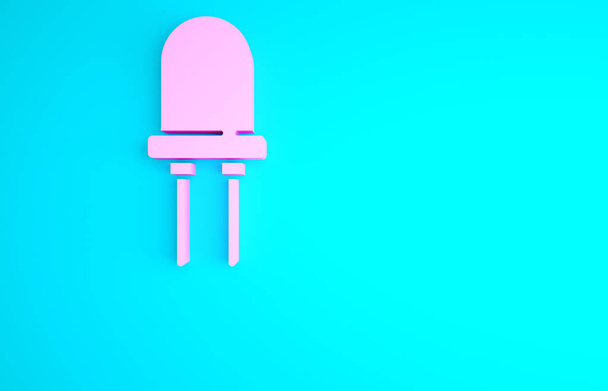 Pink Light emitterende diode pictogram geïsoleerd op blauwe achtergrond. Halfgeleiderdiode elektrisch onderdeel. Minimalisme concept. 3d illustratie 3D renderen. - Foto, afbeelding