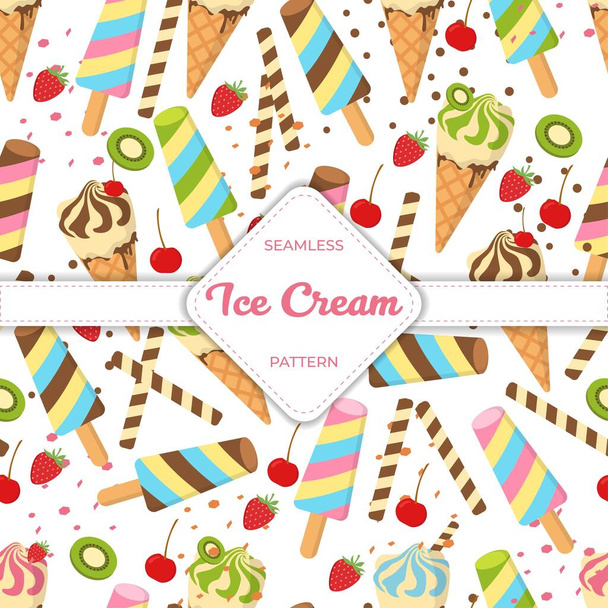 Бесшовный дизайн шаблона векторного мороженого плоское пастельное красочное лето - Вектор,изображение