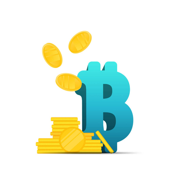 Bitcoin teken en gouden munten geïsoleerd op witte achtergrond. Elementen voor ontwerp met betrekking tot het thema financiering en investeringen. Vector. - Vector, afbeelding