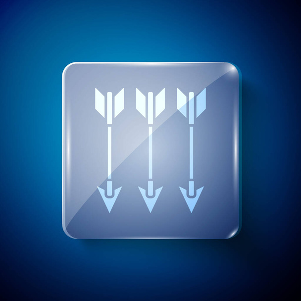 Піктограма білих схрещених стрілок ізольовано на синьому фоні. Квадратні скляні панелі. Векторні
. - Вектор, зображення