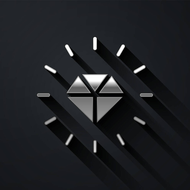 Silver Diamond icon isolated on black background. Jewelry symbol. Gem stone. Long shadow style. Vector. - Vector, Image