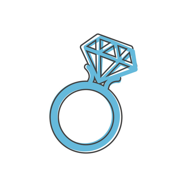 Icône de bague vectorielle avec diamants sur le style de dessin animé sur fond blanc isolé. Calques groupés pour faciliter l'édition de l'illustration. Pour votre design. - Vecteur, image