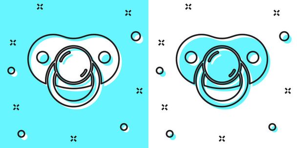 Black line Baby dummy pacifier icon isolated on green and white background. Toy of a child. Random dynamic shapes. Vector. - Vector, Image