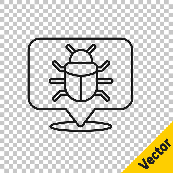 Black line System bug concept icon isolated on transparent background. Code bug concept. Bug in the system. Bug searching.  Vector. - Vector, Image