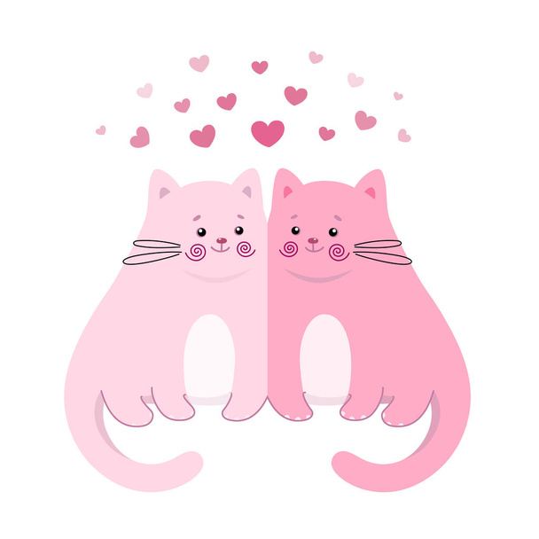 Cute in love cats. Vector illustration. A couple of funny kittens with hearts useful for greeting Valentines themed card and invitation, prints for apparel, designs, and many other applications. - Вектор, зображення