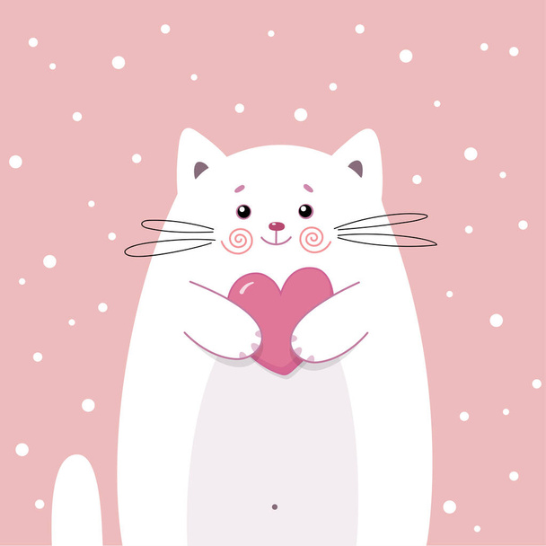 Lindo gato símbolo de amor y relación. Ilustración vectorial. Un gatito divertido con corazón útil para saludar la tarjeta temática de San Valentín y la invitación, impresiones para ropa, diseños, etc.. - Vector, Imagen