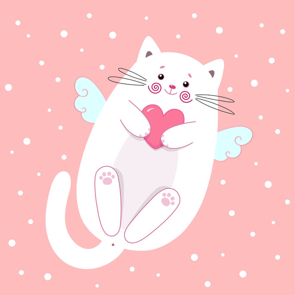 Sevgi ve ilişkinin sevimli kedi sembolü. Vektör çizimi. Sevgililer Günü temalı kart ve davetiyeleri karşılamak için kullanışlı yürekli komik bir kedi yavrusu, giyim için baskılar, tasarımlar vs.. - Vektör, Görsel