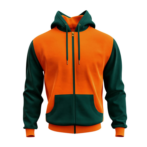 This Front View Men 's Full Zipper Hoodie Mockup In Carrot Curl Color, is Perfect for showcasing your logo or design all over the space - Фото, изображение